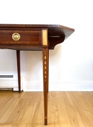 Councill - Inlaid Banded Top Drop Leaf Side Table With Single Drawer And Brass Rosette Pull