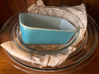 Pyrex Loaf Pan And Glass Mixing Bowls