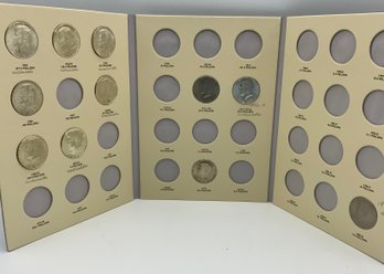 Kennedy Half Dollars In Book ~ 11 Half Dollars ~ Two 1964s & Five Silver Clad (D)