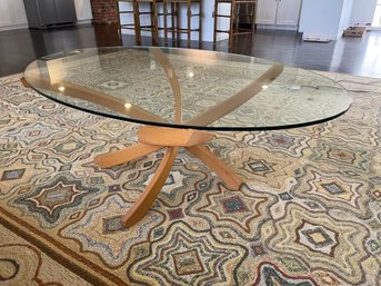 Round Glass Top Coffee Table With Bentwood Frame