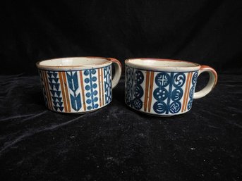 Pair Of Stoneware Patterned Mugs