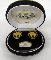 Vintage Swank Damascene Arts Of The World Matching Buffalo Nickel Cufflinks In Original Case