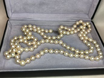 Wonderful Pale Champagne Genuine Pearl Necklace With 14K White Gold Clasp - Beautiful Piece - 36' Length