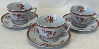 Grouping Of 3 Early Vintage SPODE GLOUCESTER Tea Cups With Underplates