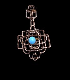 Vintage Sterling Silver And Turquoise Color Pendant