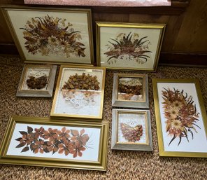 Eight Framed 'dried Flower' Florals