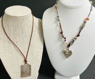 Two Jes Maharry Necklaces - 1 Custom Dog Remembrance & Signature Puffy Peace Heart- Semi Precious Stones/beads