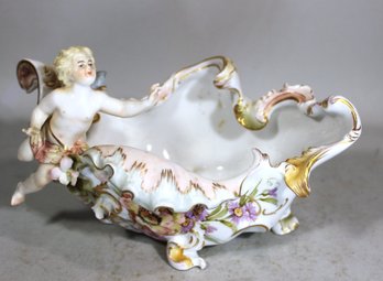 Fine Antique Continental Porcelain Bowl Having Cherub Figure