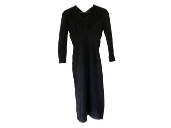 Vintage 1950s Grace Da Pozzo Original Fitted Black Wool Dress