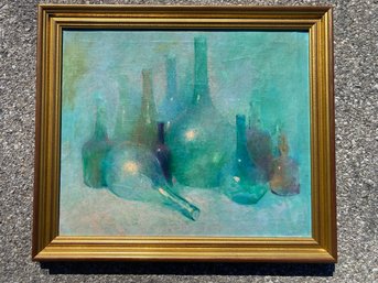 William Harnden (Amer. 1920-1983) Impressionist Oil On Canvas, Colored Bottles