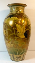 Oriental Style Vase W/ Stork & Floral Designs