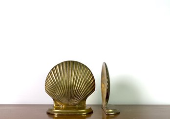 Vintage Solid Brass Scallop Shell Bookends