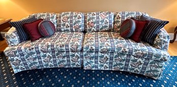 Curved Floral Patterned Upholstered Sofa