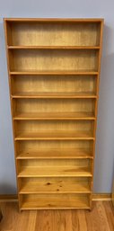 Tall & Slender Nine Shelf Golden Oak Book Case- Lot 1