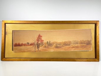 A Large Antique Watercolor In Gilt Frame And Matte