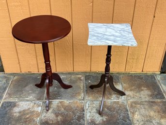 Pair Of Plant Stands, One Has A Marble Top