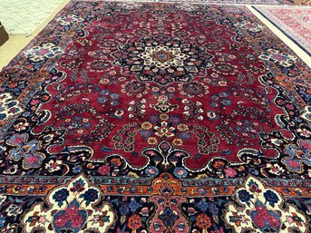 MASHAD , Signed By The Master Weaver , Hand Knotted Persian Rug, 10 Feet 3 Inch By 13 Feet 4 Inch