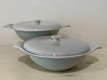 Vintage Russel Wright Steubenville Gray Covered Serving Bowls & Lids - Set Of 2