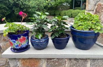 Four Cobalt Blue Ceramic Planters