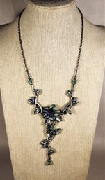 Contemporary Enamel And Rhinestone Floral Necklace 16' Long