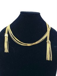 Versatile Vintage Signed Monet Multistrand Goldtone Tassel Wrap Necklace