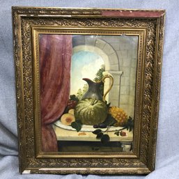 Fabulous Antique Oil On Board Still Life - Signed & Dated - M R 58 (1858) Losses To Frame - Image Very Nice