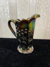 Northwood Amethyst Embossed Carnival Glass Pitcher