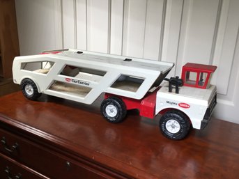 Very Large Vintage 1970s MIGHTY TONKA CAR CARRIER Truck - Red / White - Large Version - In Attic 35 Plus Years