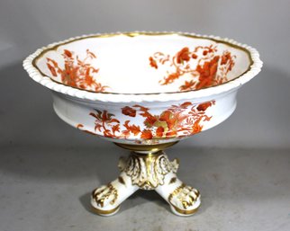 Antique Continental Hand Painted Gold Decorated Footed Compote Center Bowl