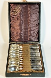 Dozen Continental Silver Plate Demitasse Spoons In Box Christofle