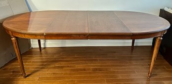 Vintage Bernhardt Inlaid Oblong Expansion Dining Table With Glass Top & 2 Leaves