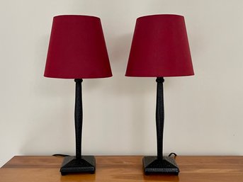 Black Hammered Stick Table Lamps- A Pair