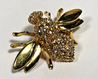 Gold Tone Gold Colored Rhinestone Bug Pin Brooch