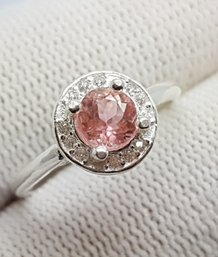 Natural Pink Tourmaline Ring Set In Silvertone Setting - Size 7