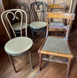 5 Vintage Caned Solid Wood Chairs In 2 Styles