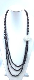 Asymmetrical Sculpted Floral Accent W/ Slate Grey Multistrand Bead Necklace