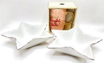 2 Pottery Barn Star Bowls & New In Box 'Stay On The Bright Side' Mug