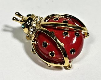 Gold Tone Red Enamel Lady Bug Pin