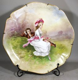 Artist Signed Fine Limoges Wall Plaque Of Courting Couple Late 19th Century