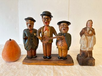 Vintage Carved Wood German Figure And Bar Set