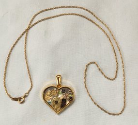 Vintage Unknown Gold Tri-tone Heart With Oriental Garden Relief Necklace Pendant