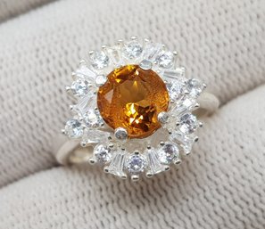 Natural 21.70 Ct Madeira Citrine Ring Set In 925 Sterling Silver