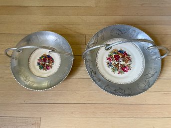 Two Vintage Triumph Limoges Imperial Victorian Plates Mounted In Aluminum
