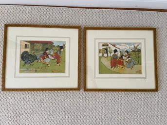 2 Original Paintings Of Children Signed Ethel Parkinson 16x14 Matted Framed