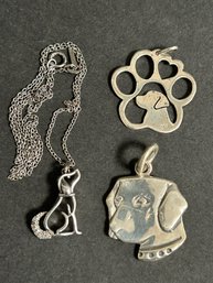 Lot Of 3 Sterling Silver 925 Pieces: 2 Dog Charms - 1' Paw & Labrador Charms 18' Chain With 1' Dog Pendant