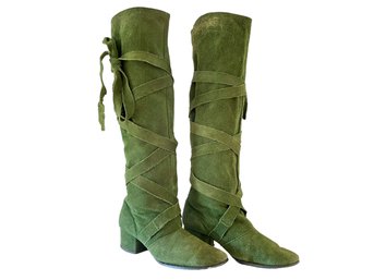 Vintage Stunning Green Suede Boots By Capezio