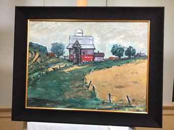 Original James Pascucci Painting - Oil On Masonite - Farm Scene / Barn / Truck  Field - SKU: 64 - Nice Piece