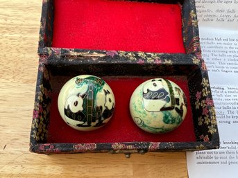 Pair Of Chinese Iron Balls With Panda Design