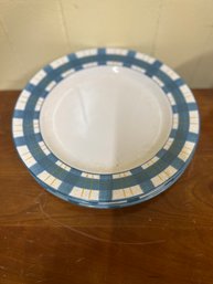 3 Chaparral Ceramic Dinner Plates - Blue Plaid Pattern
