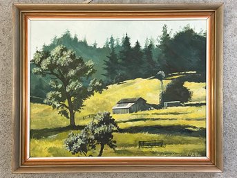 A Vintage Original Oil On Board, Bucolic Farm Scene, 1950's, Alex Rucker